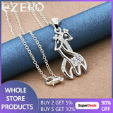 925 Silver Giraffe Deer Pendant Necklace Zircon Charm Jewelry