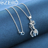 925 Silver Giraffe Deer Pendant Necklace Zircon Charm Jewelry