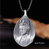 Retro Flame Avalokitesvara Bodhisattva Pendant Necklace 925 Silver Chain for Men