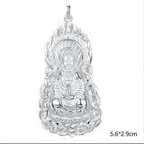 Retro Flame Avalokitesvara Bodhisattva Pendant Necklace 925 Silver Chain for Men