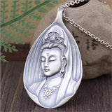 Retro Flame Avalokitesvara Bodhisattva Pendant Necklace 925 Silver Chain for Men