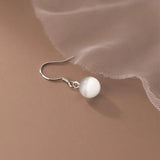 MloveAcc Cat Eye Opal S925 Sterling Silver 6mm Bead Drop Earrings