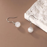 MloveAcc Cat Eye Opal S925 Sterling Silver 6mm Bead Drop Earrings