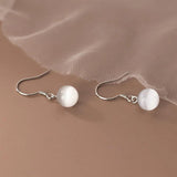MloveAcc Cat Eye Opal S925 Sterling Silver 6mm Bead Drop Earrings