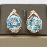 14K Rose Geometric Light Sapphire Earrings for Women Wedding