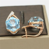 14K Rose Geometric Light Sapphire Earrings for Women Wedding