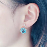 14K Rose Geometric Light Sapphire Earrings for Women Wedding