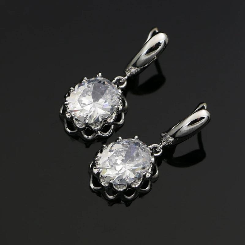 Women CZ Stone Mosaic Earrings Silver 925 Dangle Earrings for Wedding