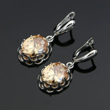 Women CZ Stone Mosaic Earrings Silver 925 Dangle Earrings for Wedding