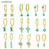 925 Silver Turquoise Drop Earrings for Women Geometric Dangle Earrings