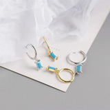 925 Silver Turquoise Drop Earrings for Women Geometric Dangle Earrings