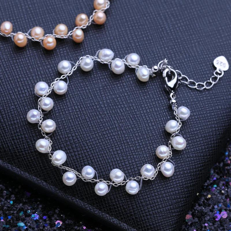 Double Layer Freshwater Pearl Bracelet Adjustable Bangle