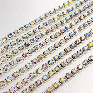 5 Yards/Bag AB 2mm-4mm Glass Rhinestones Cup Chain - Silver Base