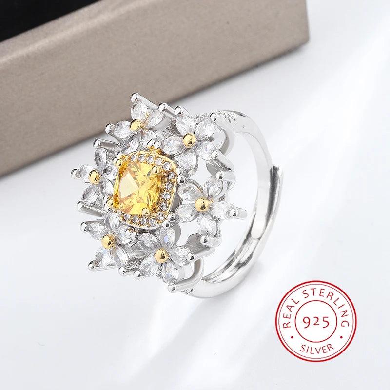 Yellow Zircon Snowflake Ring Women's Engagement Christmas Gift