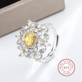 Yellow Zircon Snowflake Ring Women's Engagement Christmas Gift