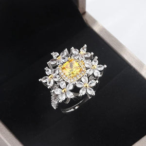 Yellow Zircon Snowflake Ring Women's Engagement Christmas Gift