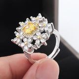 Yellow Zircon Snowflake Ring Women's Engagement Christmas Gift