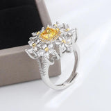Yellow Zircon Snowflake Ring Women's Engagement Christmas Gift
