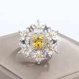 Yellow Zircon Snowflake Ring Women's Engagement Christmas Gift