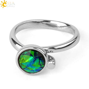 CSJA Ammolite Stone Ring Faceted Rainbow Adjustable Finger Rings for Women