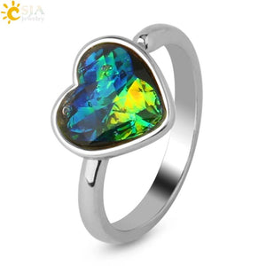 CSJA Ammolite Stone Ring Faceted Rainbow Adjustable Finger Rings for Women