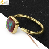 CSJA Ammolite Stone Ring Faceted Rainbow Adjustable Finger Rings for Women
