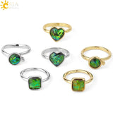 CSJA Ammolite Stone Ring Faceted Rainbow Adjustable Finger Rings for Women