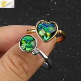 CSJA Ammolite Stone Ring Faceted Rainbow Adjustable Finger Rings for Women