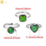 CSJA Ammolite Stone Ring Faceted Rainbow Adjustable Finger Rings for Women