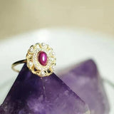 925 Silver Red Zircon Pearl Ring Flower Women s Wedding Jewelry