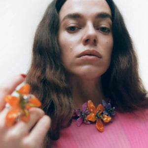 Za Acrylic Flower Rings Beaded Floral Finger Ring Christmas Wedding Jewelry