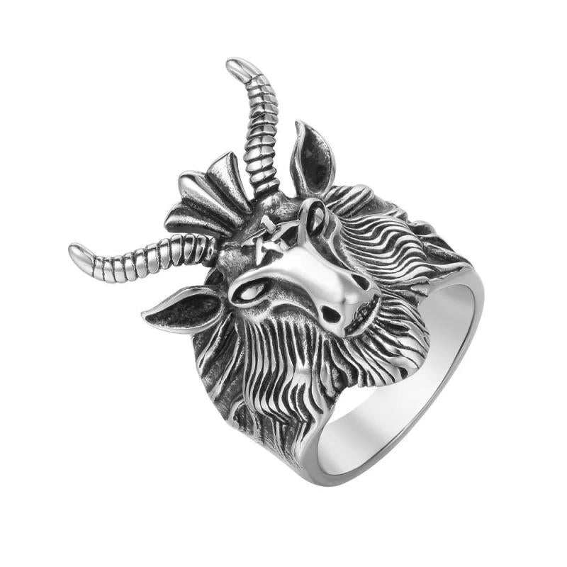 Men's Vintage Christmas Deer Head Deer Horn Stainless Steel Ring