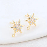 14K Brass Zircon Star Shape Stud Earrings Pins Jewelry Making