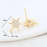14K Brass Zircon Star Shape Stud Earrings Pins Jewelry Making