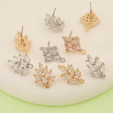 6Pcs Copper Stud/CZ Stone/Rhinestone/Leaf Shapes/Multi Designs
