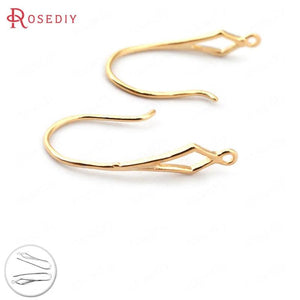 12PCS 18MM 24K Plated Brass Rhombus Earring Hooks Jewelry Findings