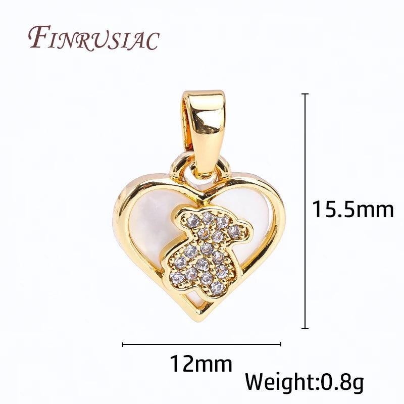 18K Plated Zircon Little Bear Pendant, Shell Heart Charms