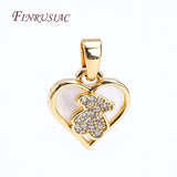 18K Plated Zircon Little Bear Pendant, Shell Heart Charms