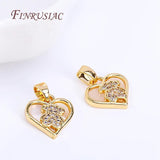 18K Plated Zircon Little Bear Pendant, Shell Heart Charms