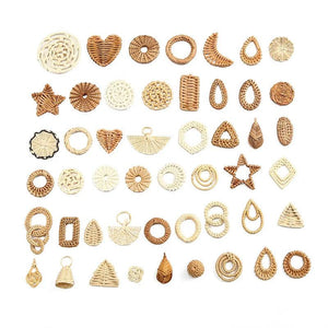 Natural Corn Straw Woven Rattan Earring Charms - Set of 10