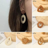 Natural Corn Straw Woven Rattan Earring Charms - Set of 10