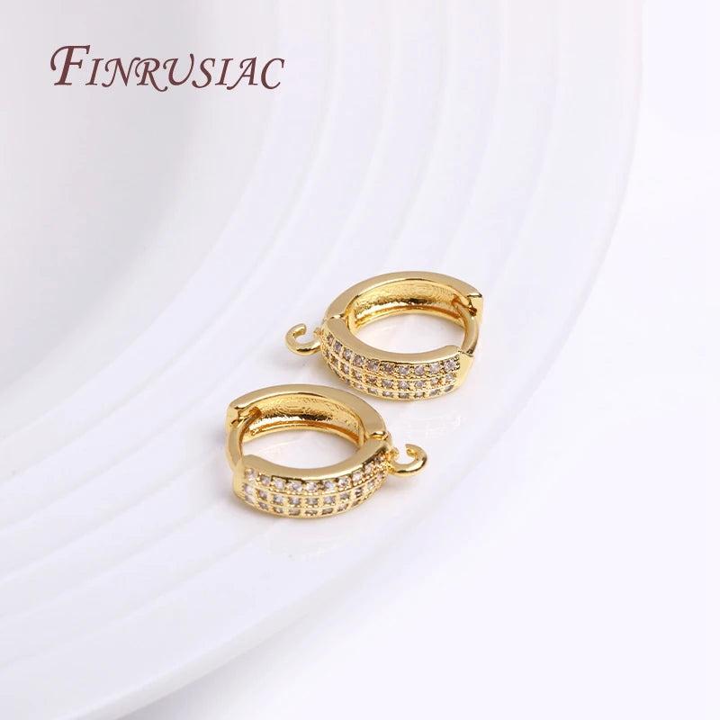 Zircon Earring Fastener Clasps Round Hoop Earring Hooks 18K Plated
