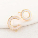 14MM 14K Plated Brass with Shell Stud Earrings Pins