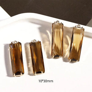 2pcs 10x30mm Copper Bonded Glass Pendant DIY Earrings Jewelry Accessories