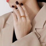Stainless Steel Oval Agate Stone Women Rings Knuckles Bands