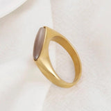 Stainless Steel Oval Agate Stone Women Rings Knuckles Bands