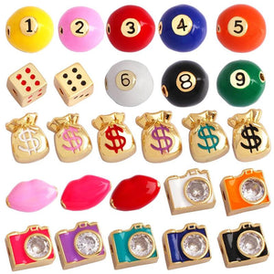 Billiards Dice Camera Purse Lip Zircon Enamel Bead