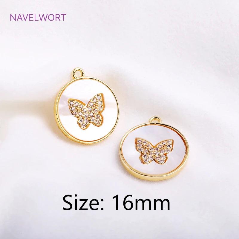14K Plated Butterfly Pendant Sets, Zircon Shell Charm Supplies