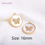 14K Plated Butterfly Pendant Sets, Zircon Shell Charm Supplies