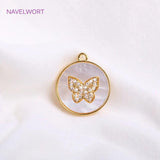 14K Plated Butterfly Pendant Sets, Zircon Shell Charm Supplies